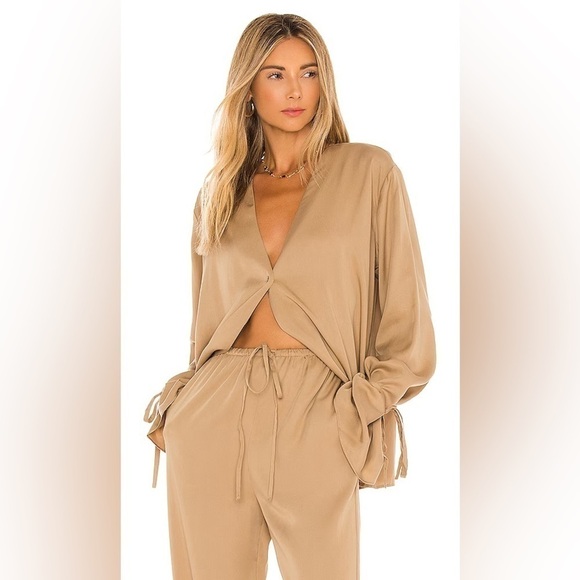 Revolve x L'Academie Tie Sleeve Blouse in Brown - Picture 3 of 13